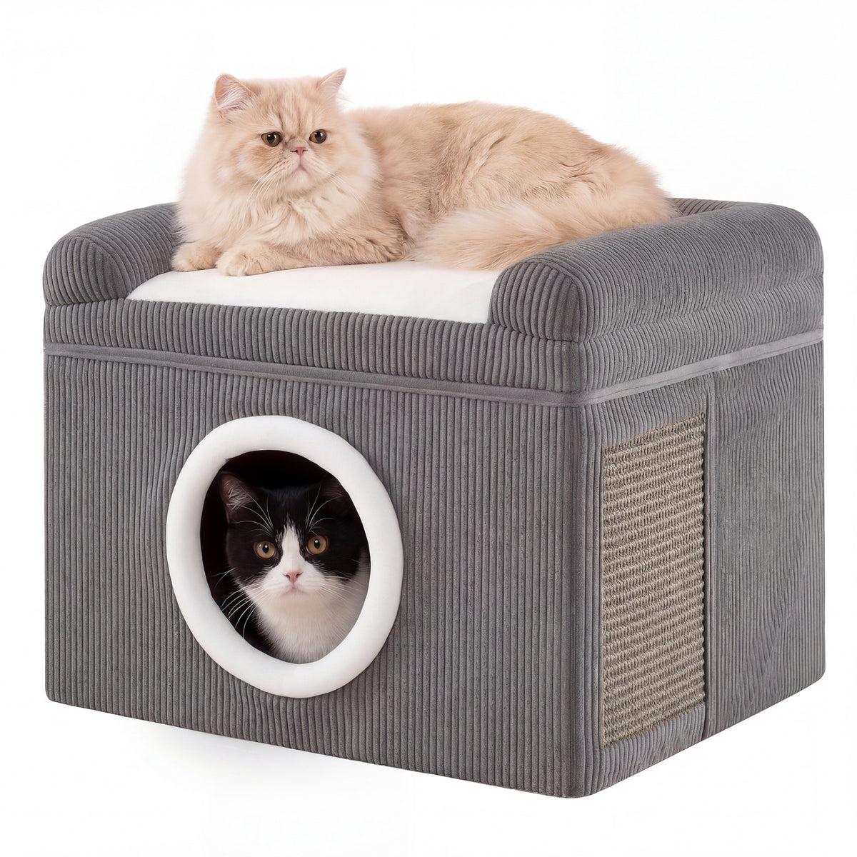 Large Cat Cave with Cozy Condo Sisal Scratching Mat and Anti-Slip Bottom-Grey