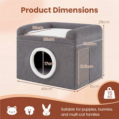Large Cat Cave with Cozy Condo Sisal Scratching Mat and Anti-Slip Bottom-Grey