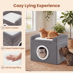 Large Cat Cave with Cozy Condo Sisal Scratching Mat and Anti-Slip Bottom-Grey