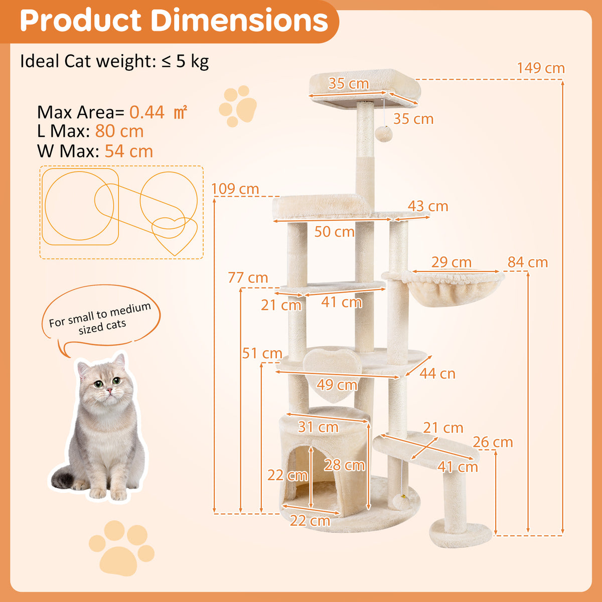 Large Multi-Level Cat Tree with Sisal-Covered Scratching Posts-Beige