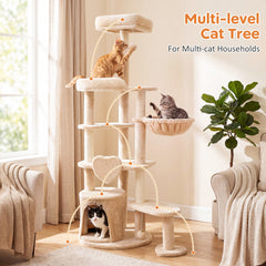 Large Multi-Level Cat Tree with Sisal-Covered Scratching Posts-Beige