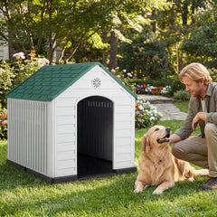 Large Plastic Dog House Waterproof Pet Shelter with Air Vents-Green