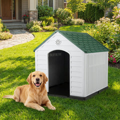 Large Plastic Dog House Waterproof Pet Shelter with Air Vents-Green