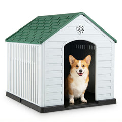Large Plastic Dog House Waterproof Pet Shelter with Air Vents-Green