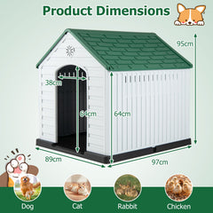Large Plastic Dog House Waterproof Pet Shelter with Air Vents-Green