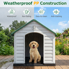 Large Plastic Dog House Waterproof Pet Shelter with Air Vents-Green