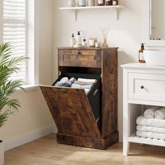 Laundry Cabinet with Tilt Out Hamper Drawer and Removable Bin for Bathroom-Rustic Brown