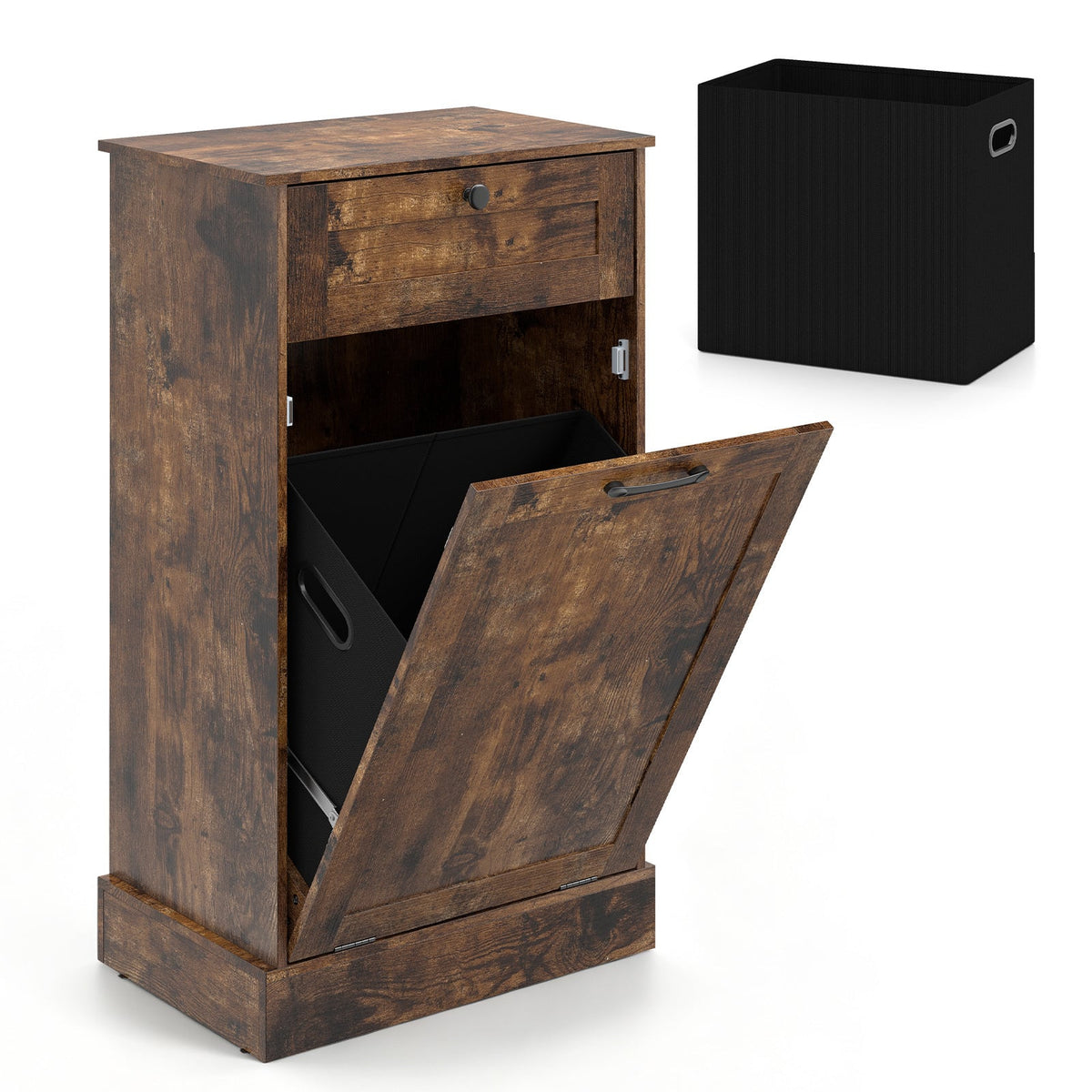 Laundry Cabinet with Tilt Out Hamper Drawer and Removable Bin for Bathroom-Rustic Brown