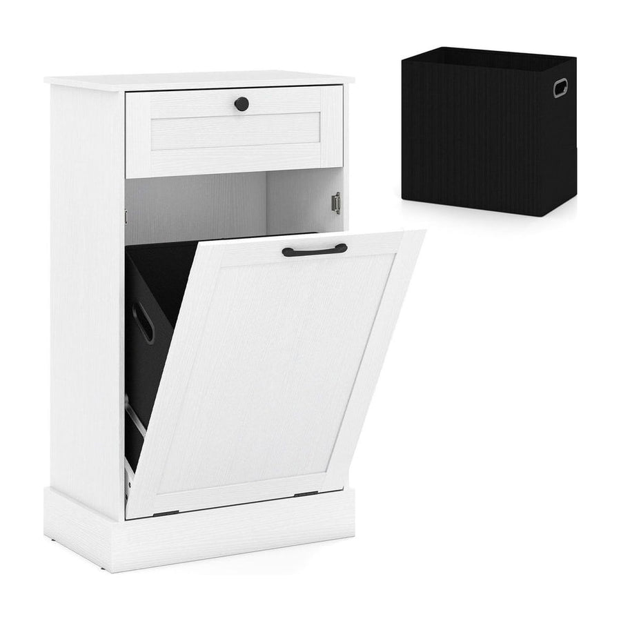 Laundry Cabinet with Tilt Out Hamper Drawer and Removable Bin for Bathroom-White