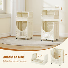 3/4-Tier Laundry Cart with Large Hamper and Lockable Wheels-Beige-3-Tier