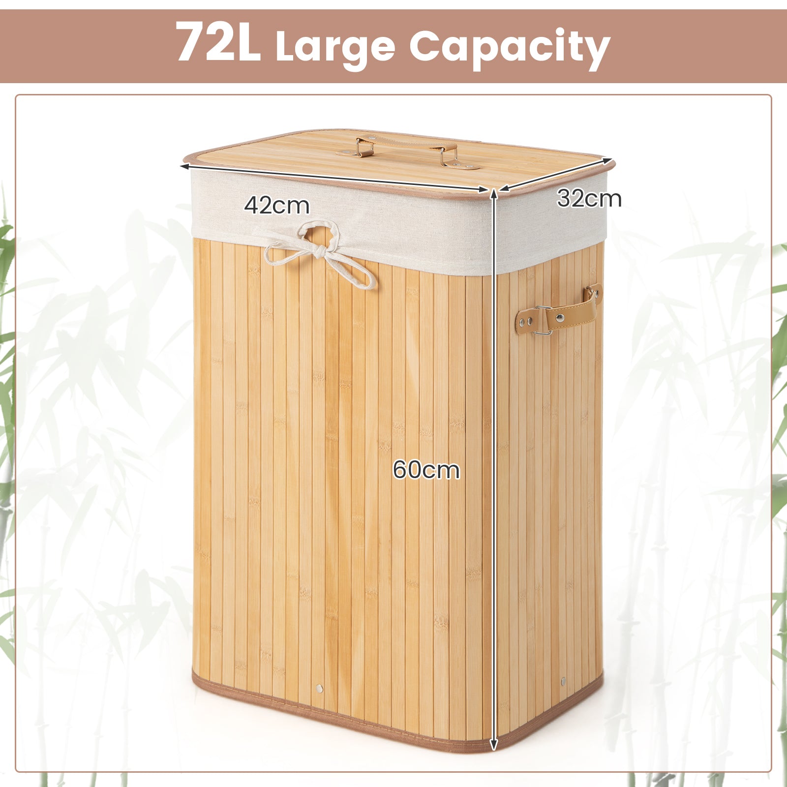 Laundry Hamper with Lid and Handles-Natural