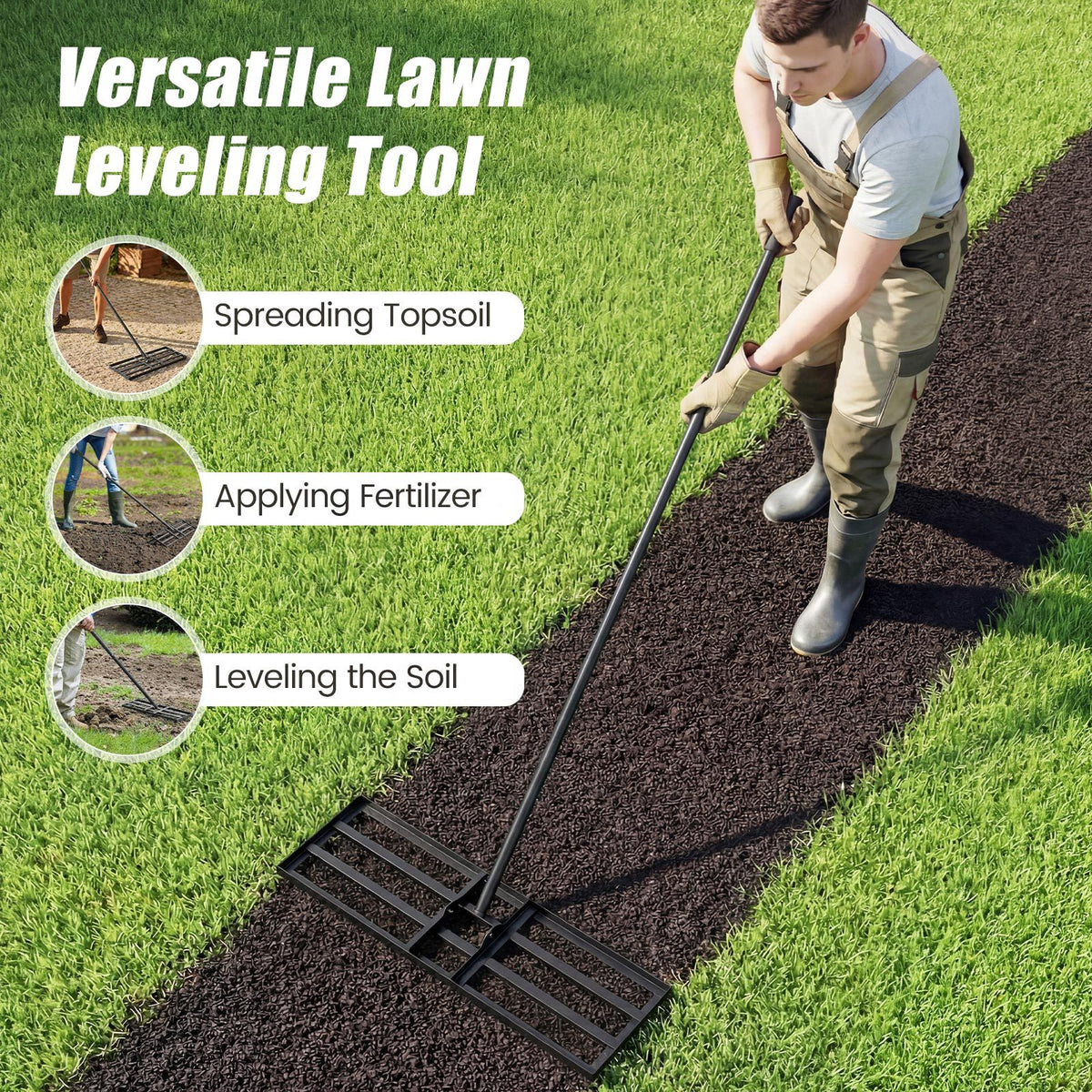 Lawn Leveling Rake Heavy Duty Lawn Level Tool for Soil Farm-Black