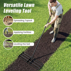 Lawn Leveling Rake Heavy Duty Lawn Level Tool for Soil Farm-Black
