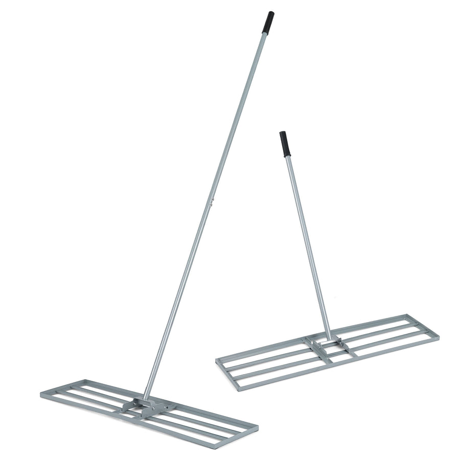 Lawn Leveling Rake with Adjustable Handle and Rotating U-Head for Topsoil-Silver