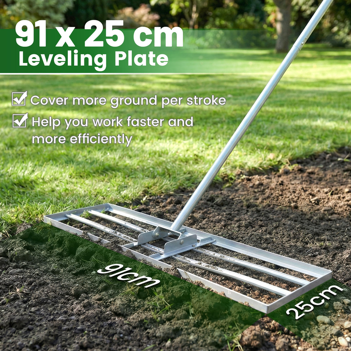 Lawn Leveling Rake with Adjustable Handle and Rotating U-Head for Topsoil-Silver