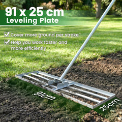 Lawn Leveling Rake with Adjustable Handle and Rotating U-Head for Topsoil-Silver