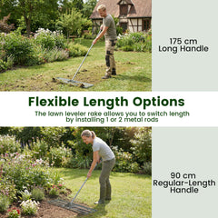 Lawn Leveling Rake with Adjustable Handle and Rotating U-Head for Topsoil-Silver
