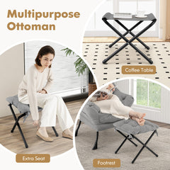 Lazy Chair with Ottoman and Folding Footrest for Living Room-Grey