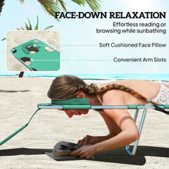 Outsunny 5-Position Adjustable Sun Loungers Set of 2 with Reading Hole and Side Pocket, Green