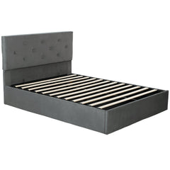 HOMCOM Double Bed Frame Gas Side Lift Under Bed Storage Upholstered Platform Bed Tufted Headboard for 140 x 190 cm Mattress