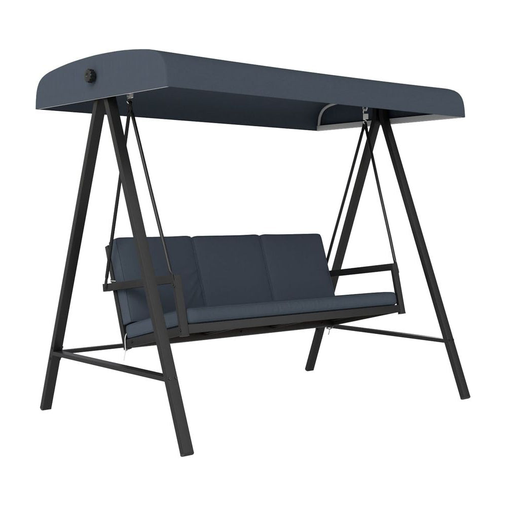 Outsunny Three-Seat Garden Swing Chair, with Adjustable Canopy - Dark Grey