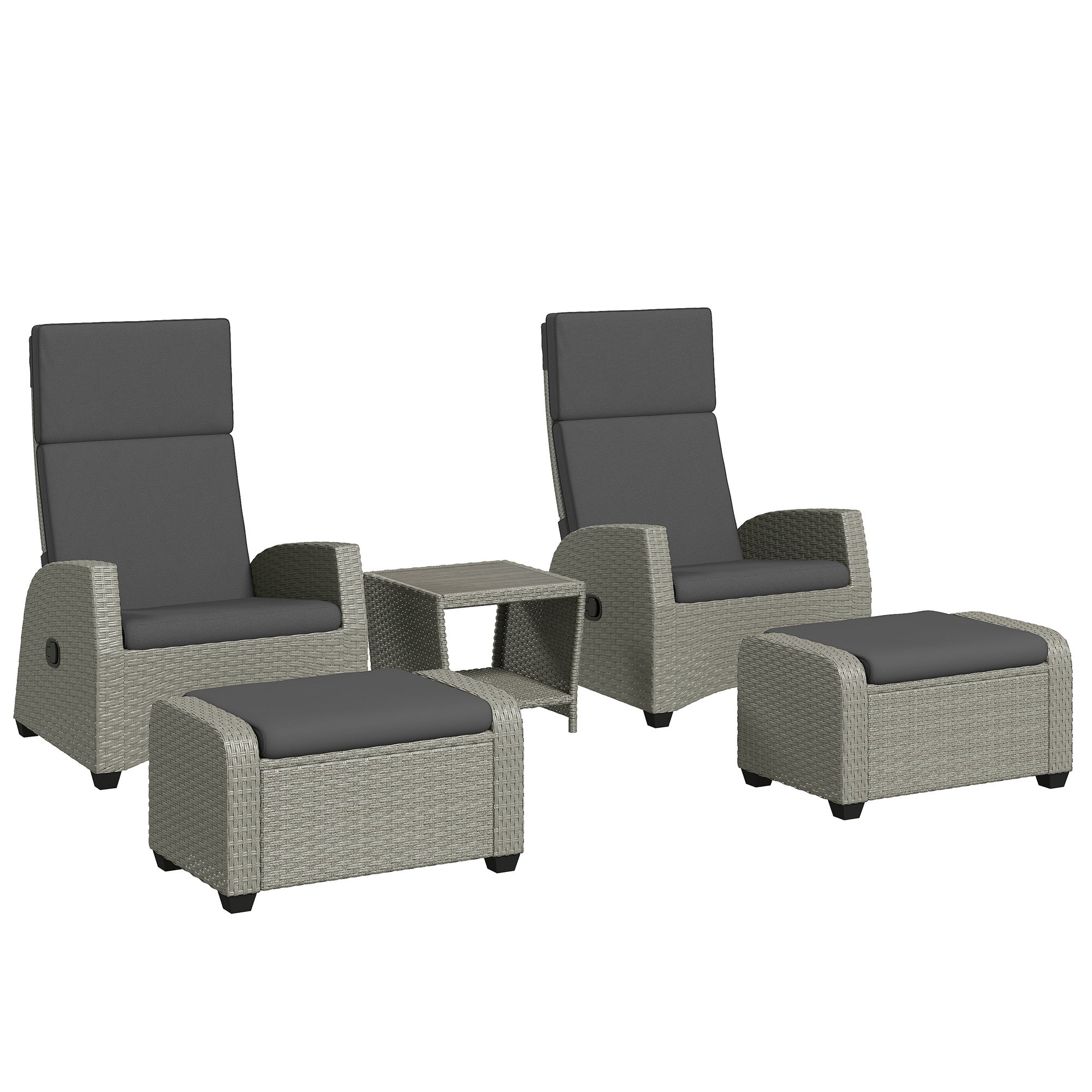Outsunny 5-Piece Rattan Garden Furniture Set with Cushions - Charcoal Grey