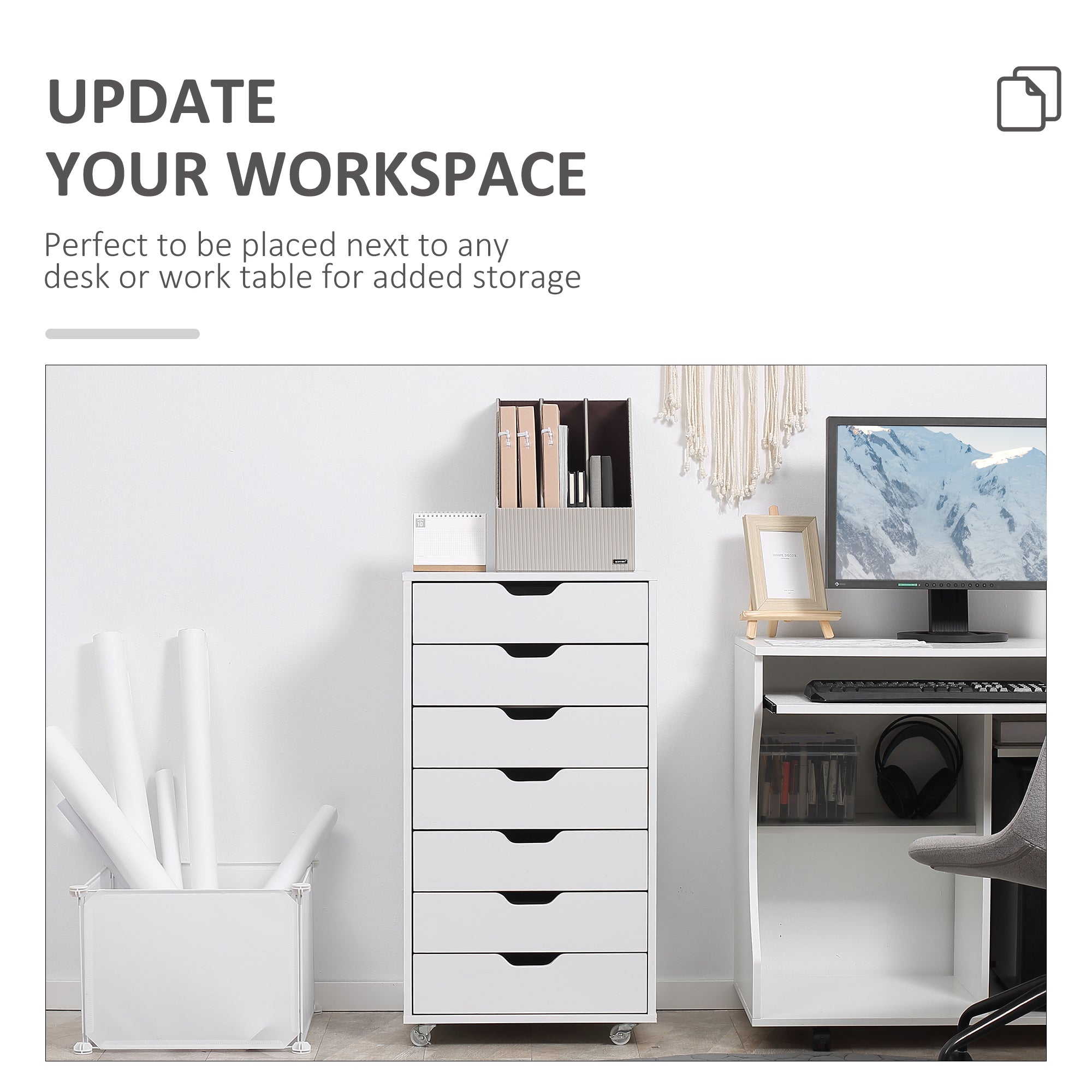 Vinsetto Seven-Drawer Filing Cabinet, with Wheels - White