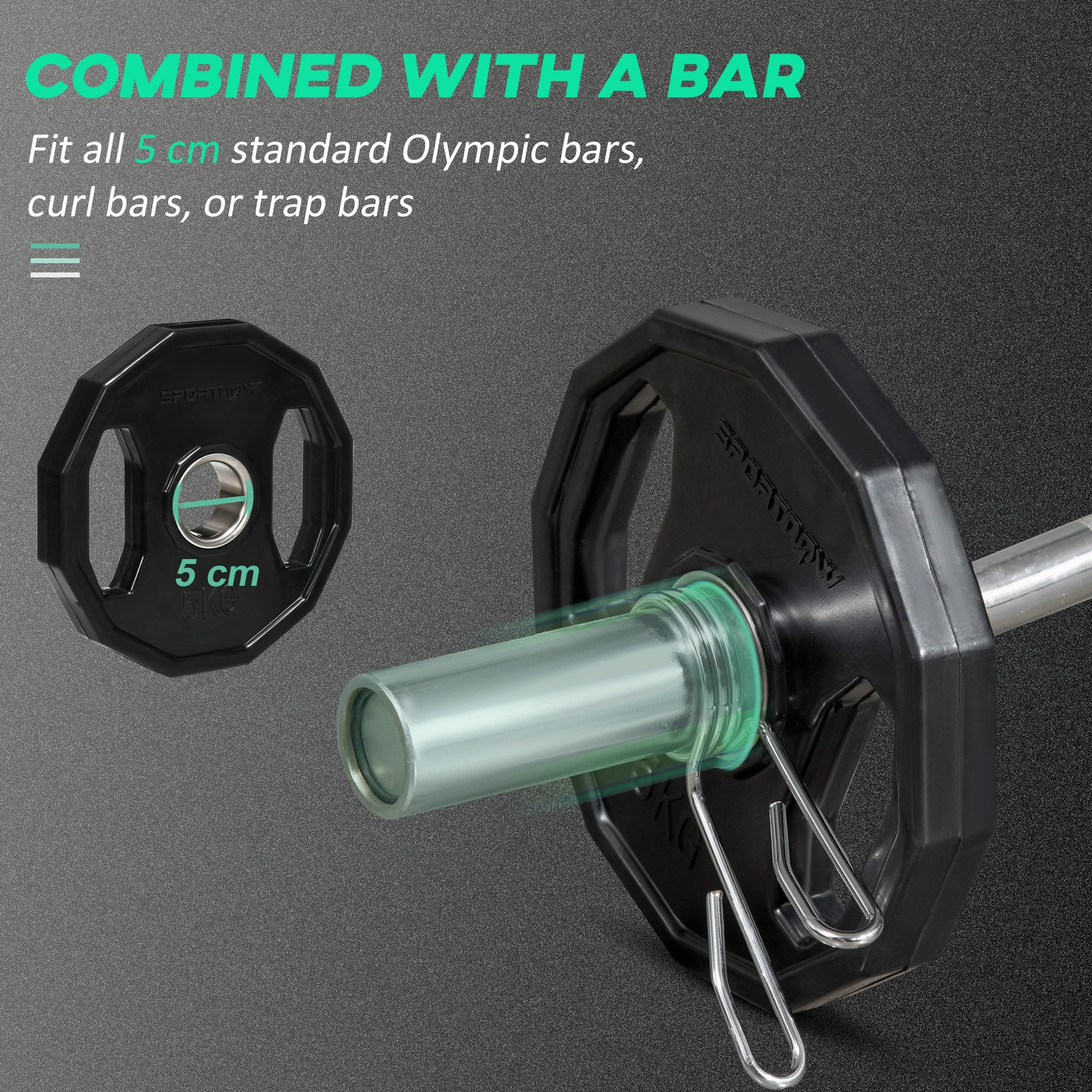 SPORTNOW Olympic Weight Plates Set, Metal and Rubber Bumper Plates Weights Discs with 2"/5cm Holes, for Home Gym Weight Lifting Strength Training, 2 x 5kg, Black