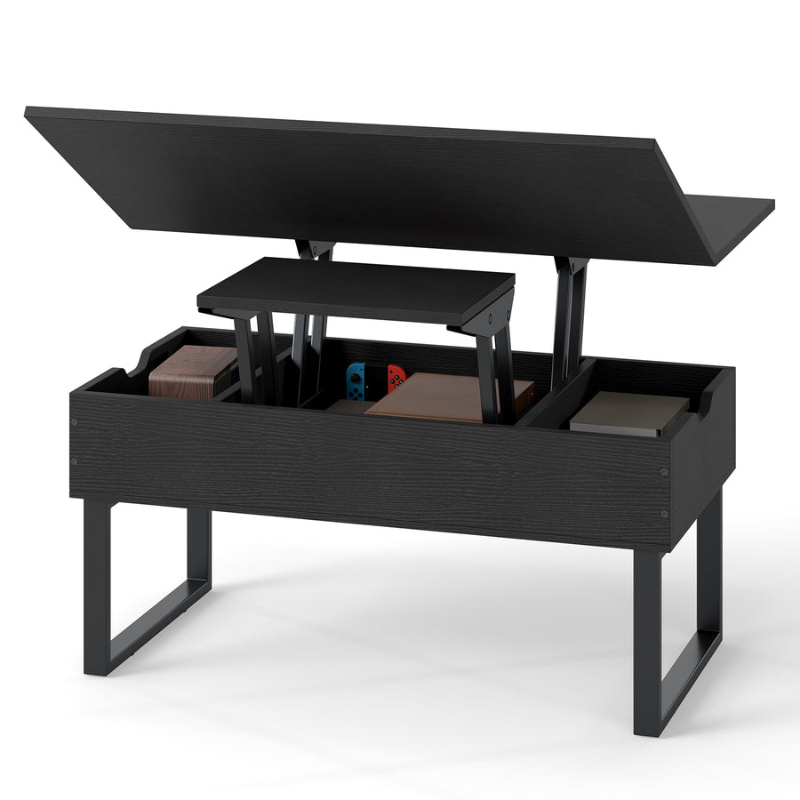 Lift Top Coffee Table 3-in-1 Convertible Coffee Table with 3 Storage Compartments-Black