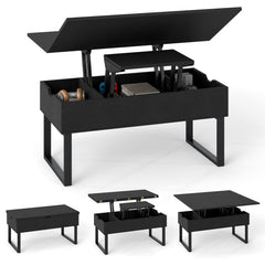 Lift Top Coffee Table 3-in-1 Convertible Coffee Table with 3 Storage Compartments-Black