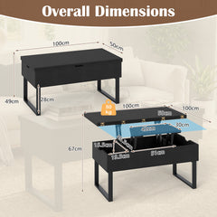 Lift Top Coffee Table 3-in-1 Convertible Coffee Table with 3 Storage Compartments-Black