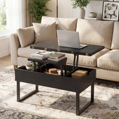 Lift Top Coffee Table 3-in-1 Convertible Coffee Table with 3 Storage Compartments-Black