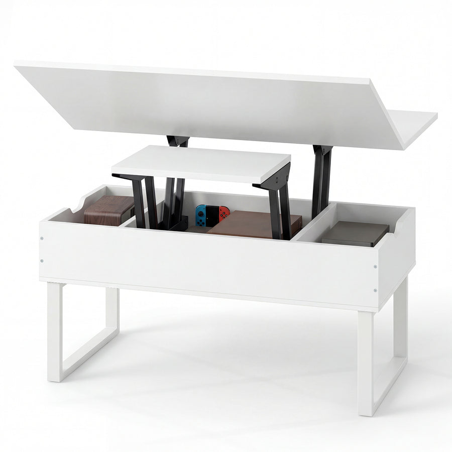 Lift Top Coffee Table 3-in-1 Convertible Coffee Table with 3 Storage Compartments-White