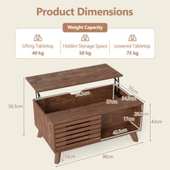 Lift Top Coffee Table with Hidden Compartment for Living Room-Brown