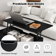 Lift Up Top Coffee Table with Hidden Storage Compartment and Open Shelf-Black
