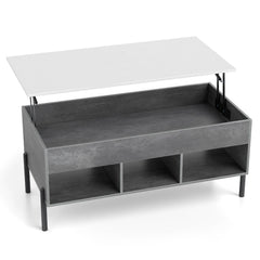 Lift Top Coffee Table with Large Hidden Compartment and 3 Open Cubbies-Grey