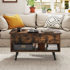 Lift Top Coffee Table with Hidden Compartment and Open Storage Shelves-Rustic Brown