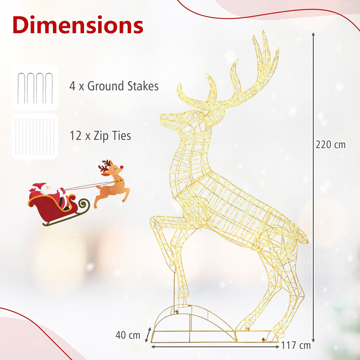 Lighted Mid-Leap Christmas Reindeer with Warm White LED Lights