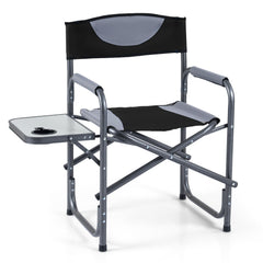 Lightweight Portable Directors Chair with Side Table and Cup Holder-Black