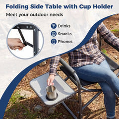 Lightweight Portable Directors Chair with Side Table and Cup Holder-Black