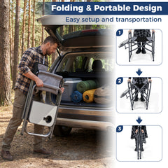 Lightweight Portable Directors Chair with Side Table and Cup Holder-Black