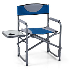 Lightweight Portable Directors Chair with Side Table and Cup Holder-Blue