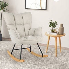 Linen Nursery Rocking Chair Modern Rocking Accent Chair with High Backrest-Beige