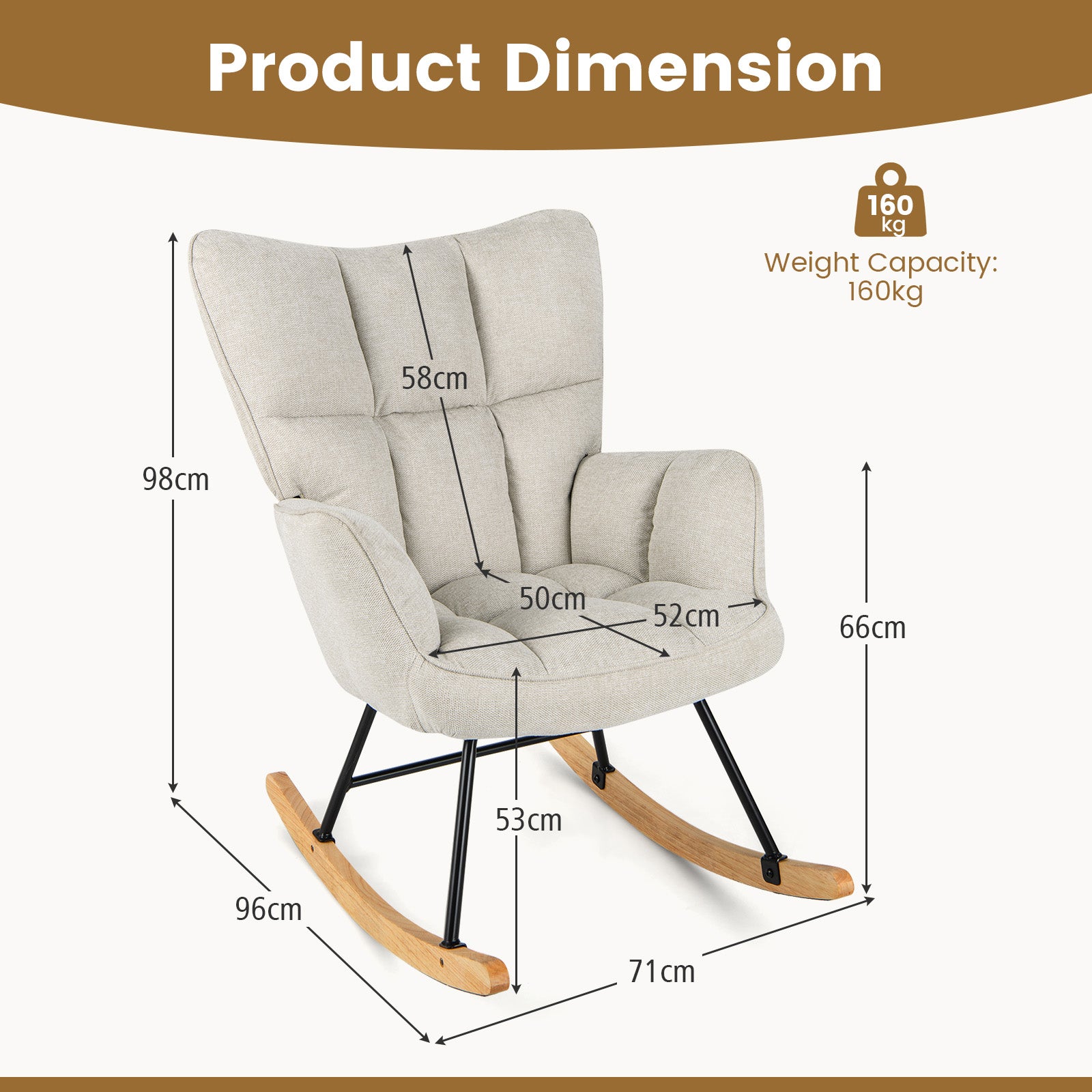 Linen Nursery Rocking Chair Modern Rocking Accent Chair with High Backrest-Beige