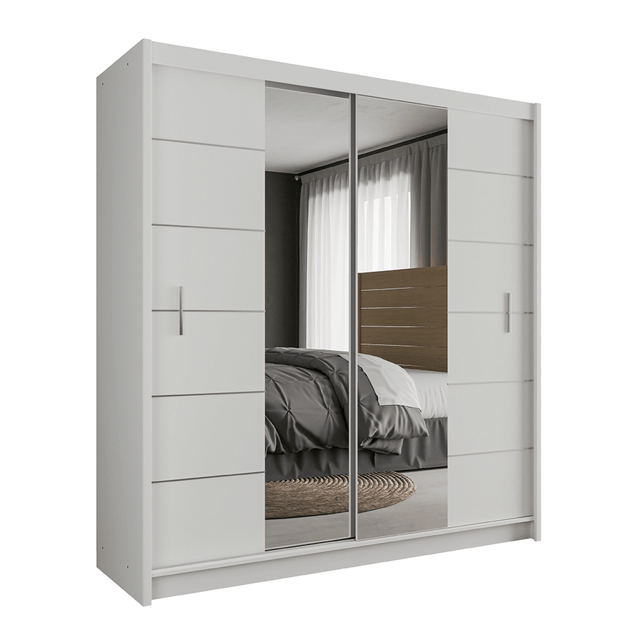 White Mirrored Sliding Door Wardrobe 203cm – CHESTER 2