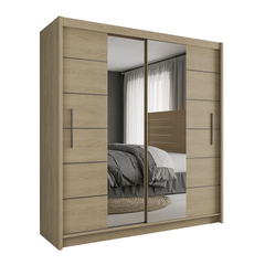 Oak Sonoma Mirrored Sliding Door Wardrobe 203cm – CHESTER 2