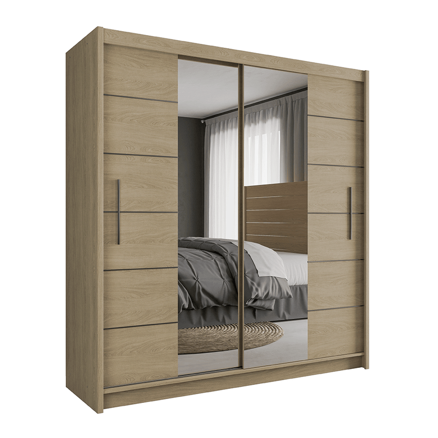 Oak Sonoma Mirrored Sliding Door Wardrobe 203cm – CHESTER 2