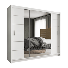 White Mirrored Sliding Door Wardrobe 250cm – CHESTER 2