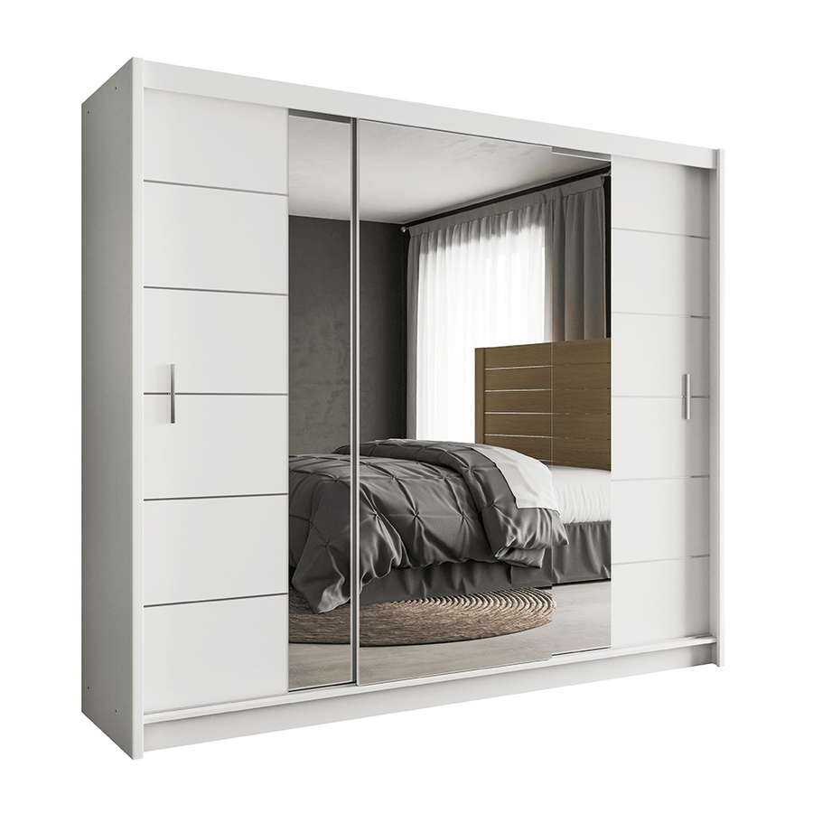White Mirrored Sliding Door Wardrobe 250cm – CHESTER 2