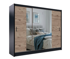 Black / Oak Viking Mirrored Sliding Door Wardrobe 250cm – CHESTER 2